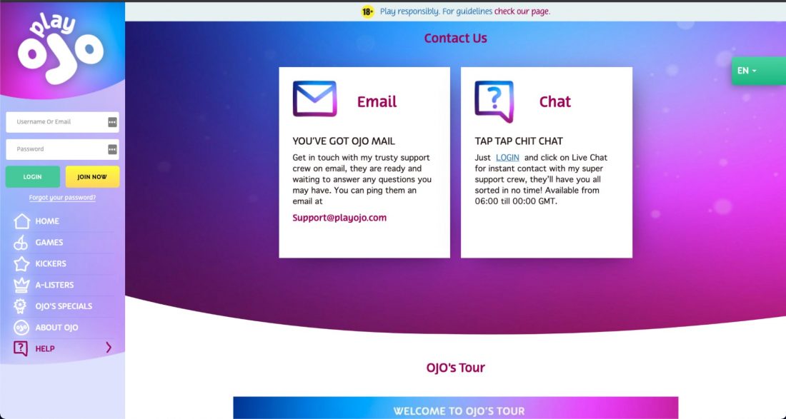 PlayOJO Casino Contacts