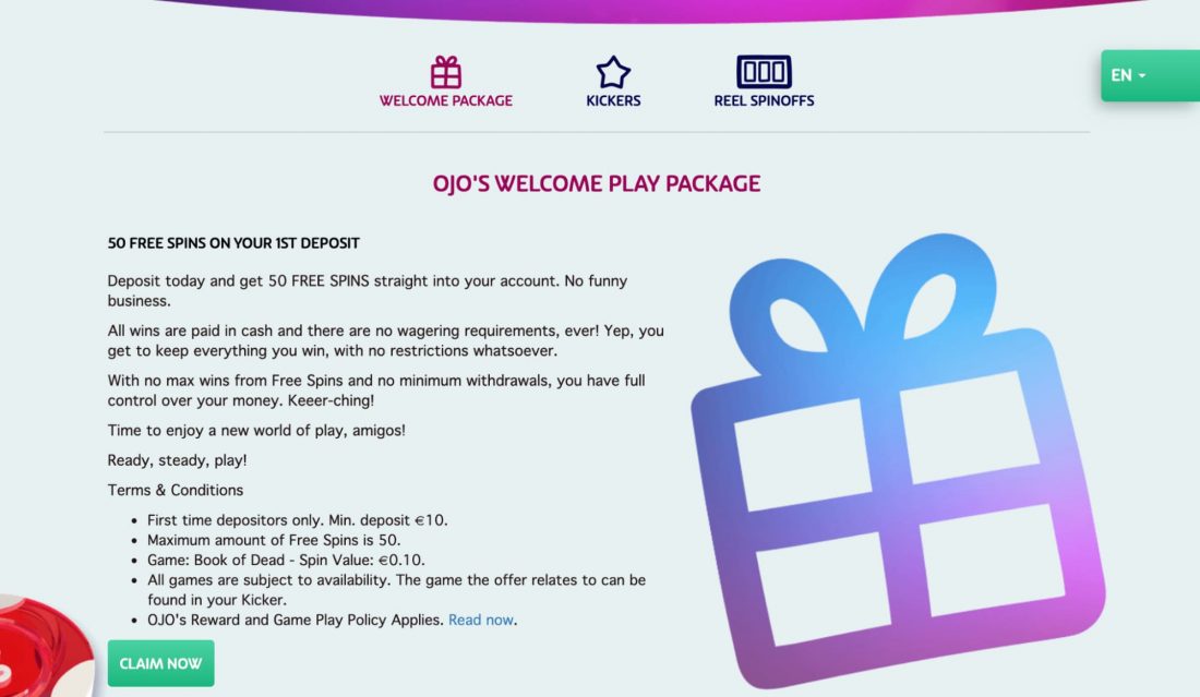 PlayOJO Casino Welcome Bonus