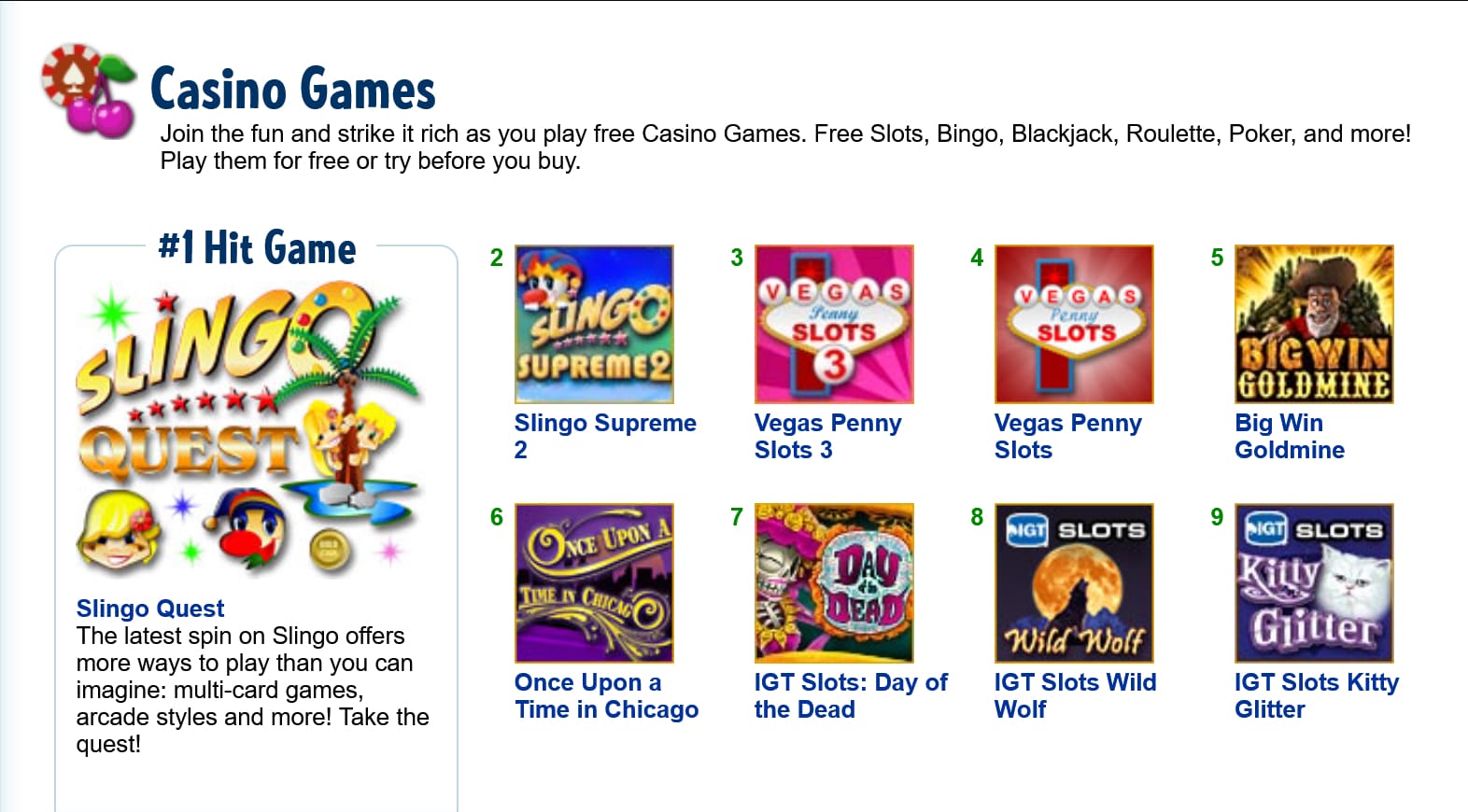 Jackpot Magic Slots Games Offered