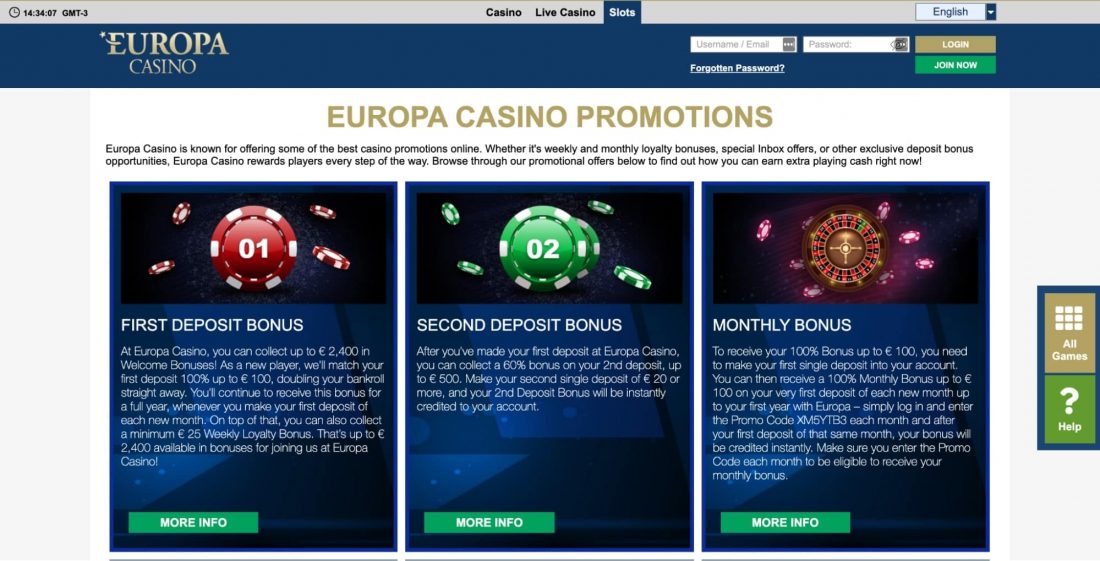 Europa Casino promotions