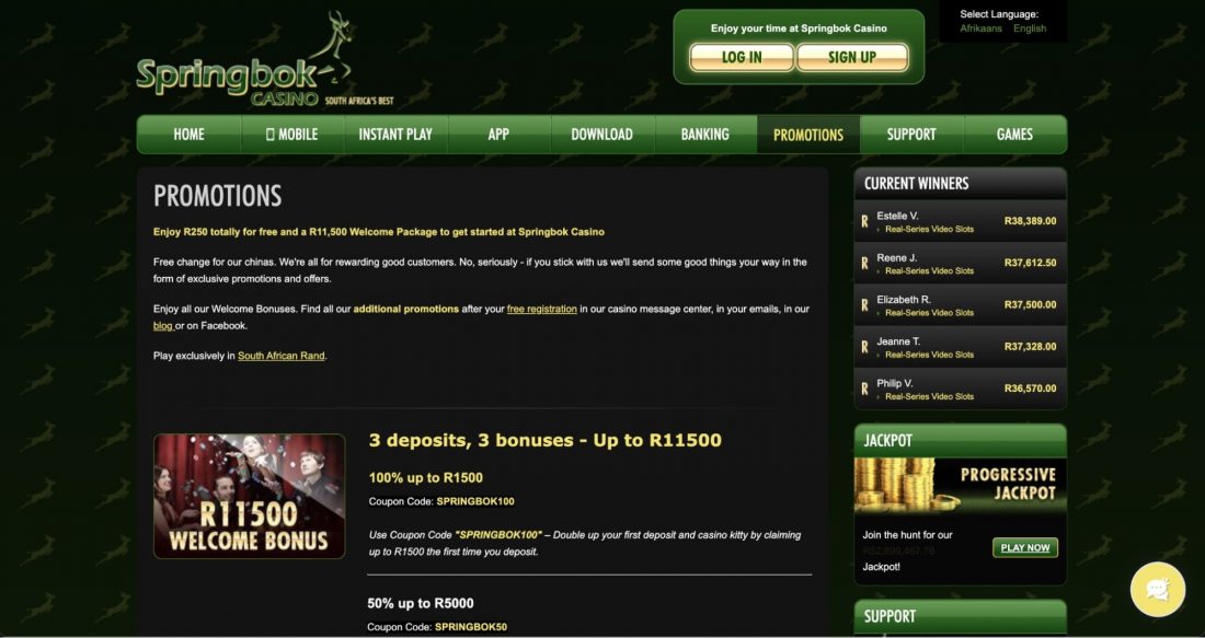 Springbok Casino promotions