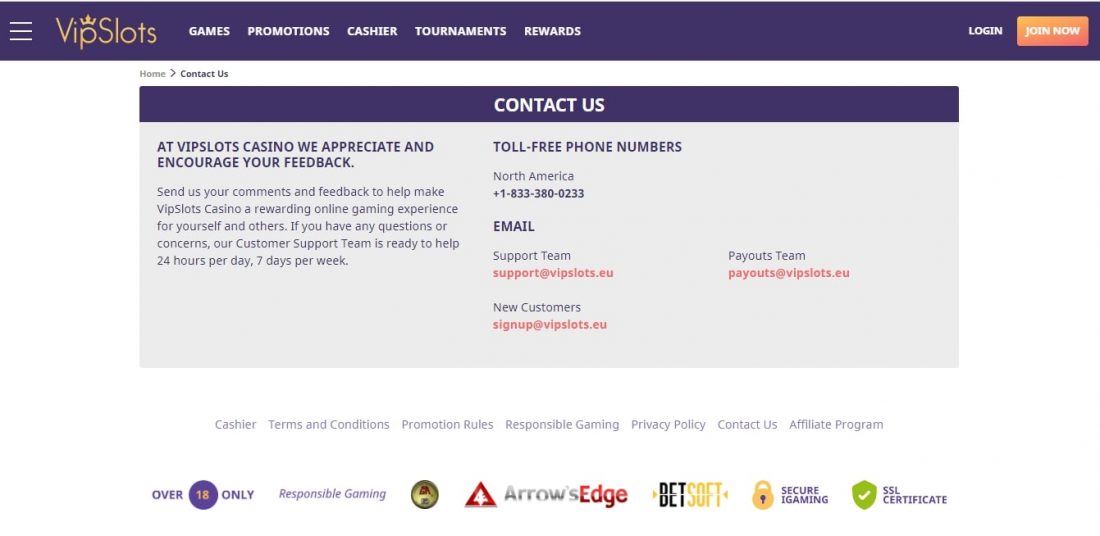 Vip slots customer support