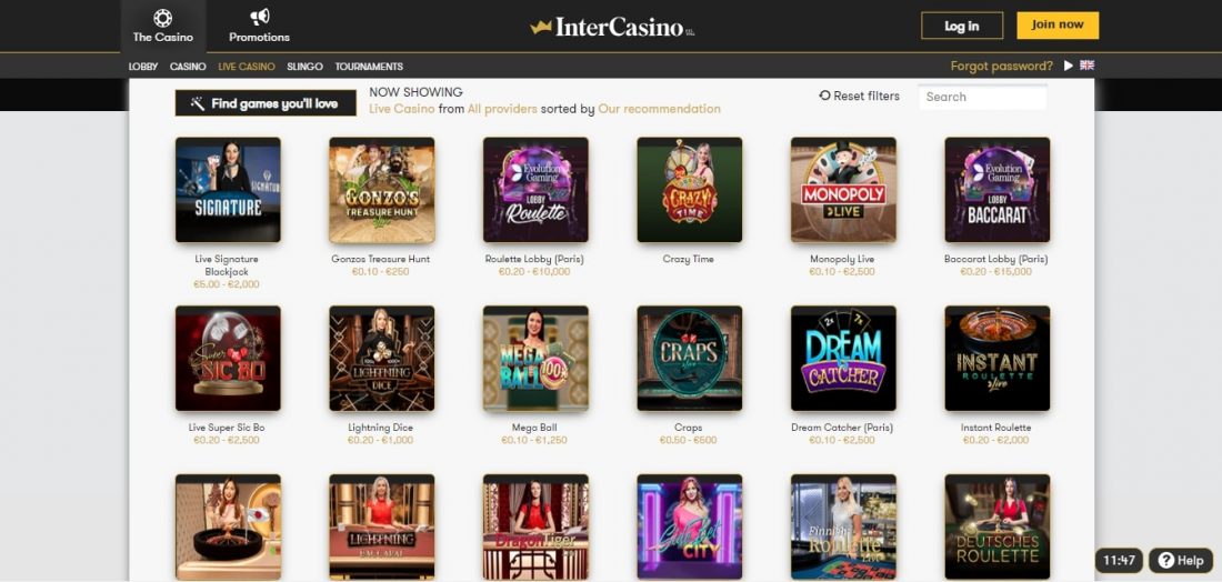 InterCasino Live Games