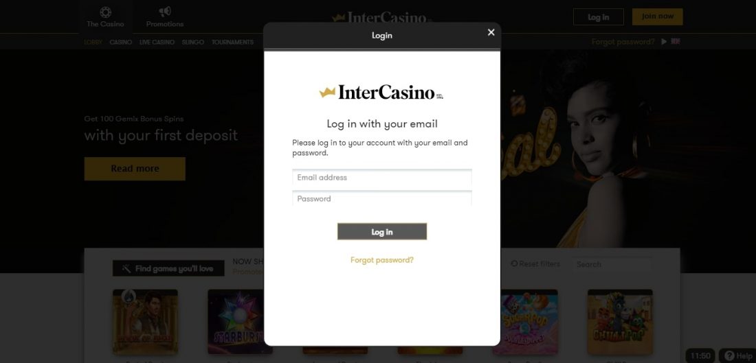 InterCasino Login Process