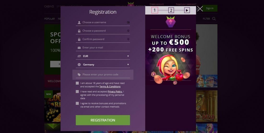 Malina Casino mobile