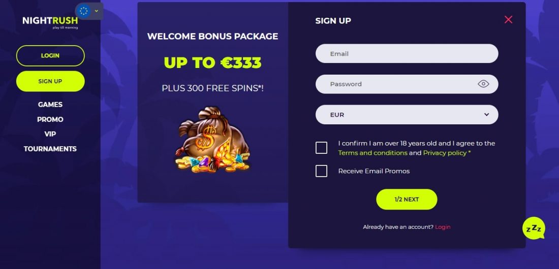 NightRush Casino Login Process