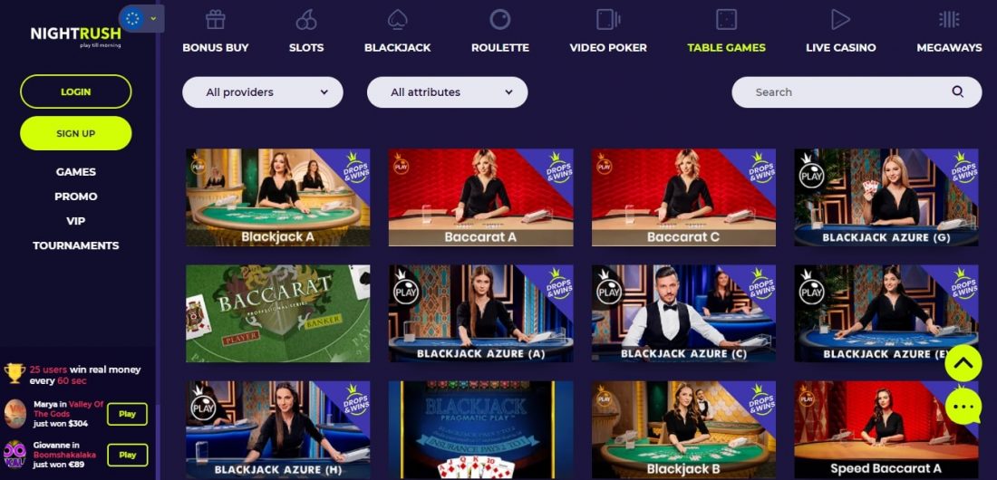 NightRush Casino Table Games