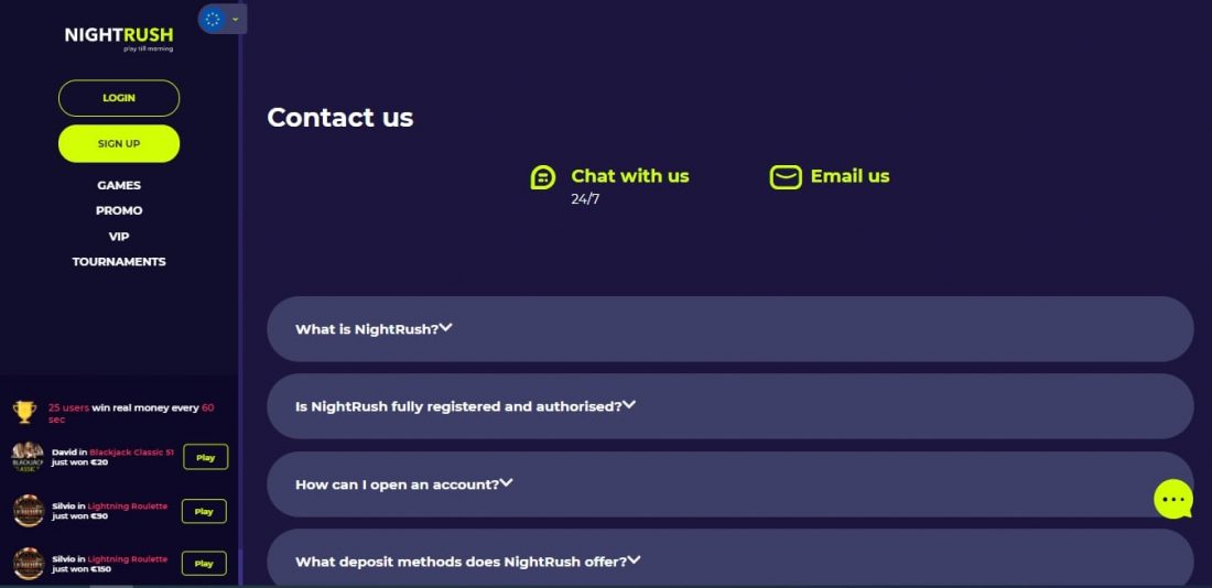 NightRush Customer Support