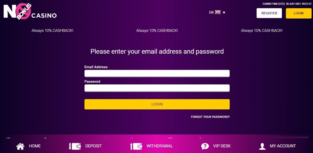No Bonus Casino Login Process