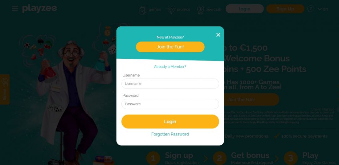 PlayZee Casino Login Process