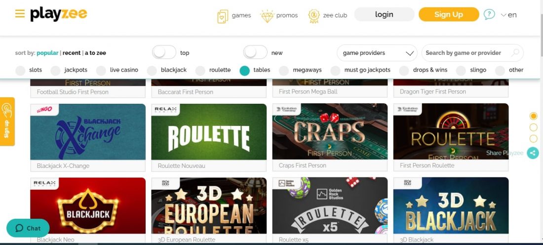 PlayZee Casino Table Games