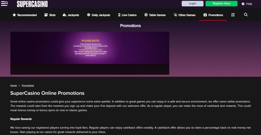 SuperCasino promotions