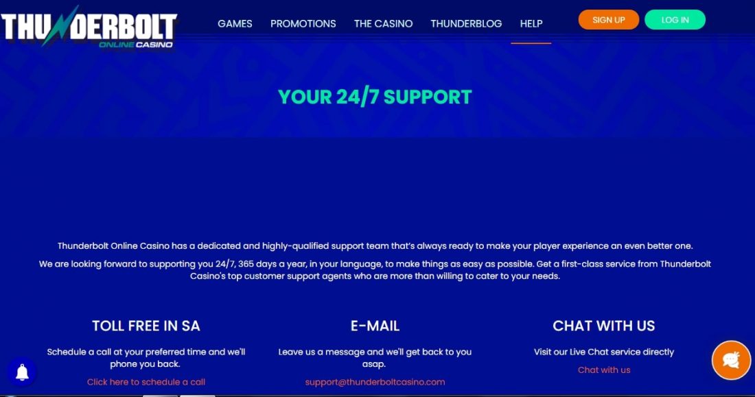 Thunderbolt Casino Customer Support
