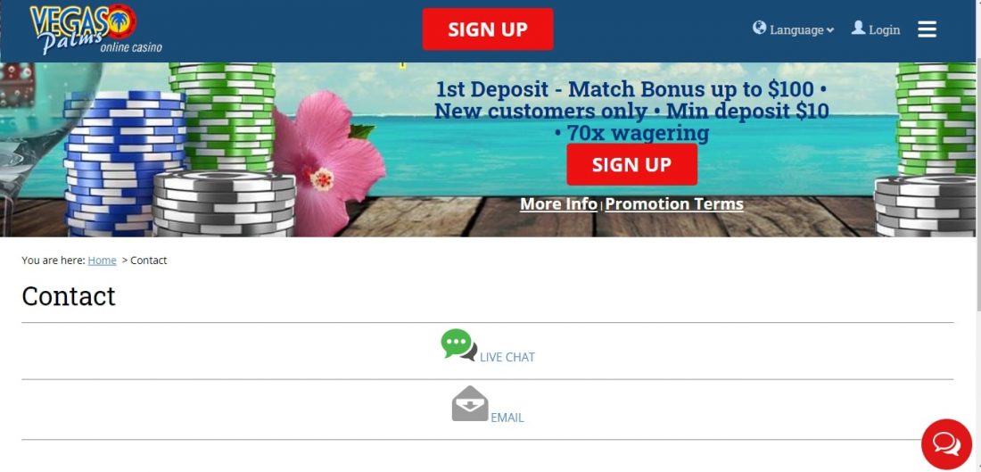 Vegas Palms Casino Customer Support