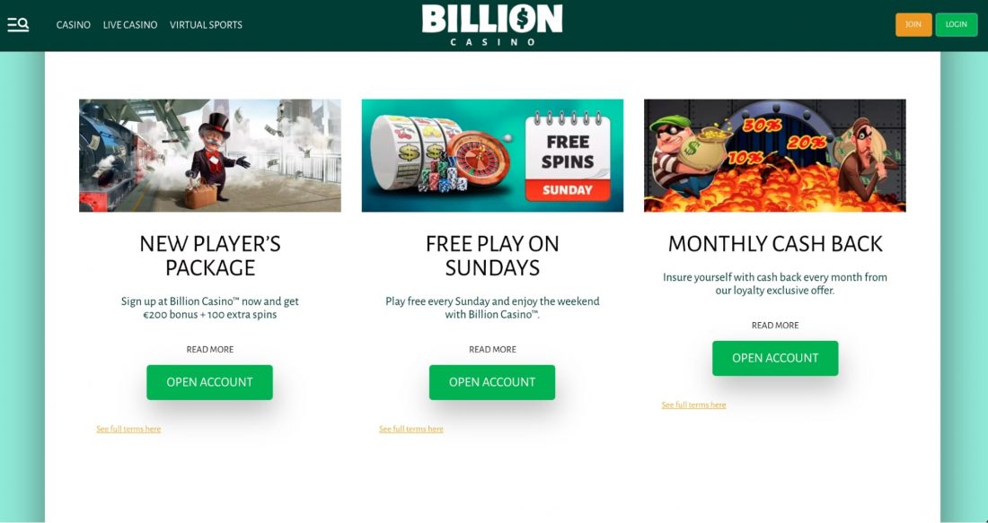 Billion Casino promotions