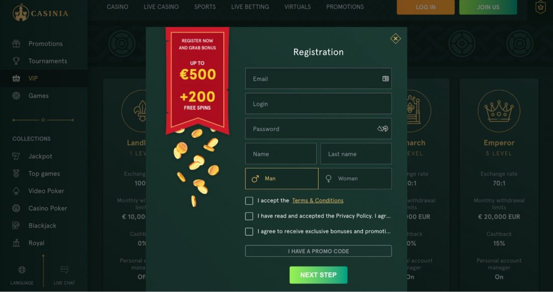 Casinia Casino Login Process
