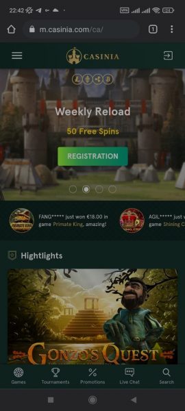 Casinia Casino Mobile App