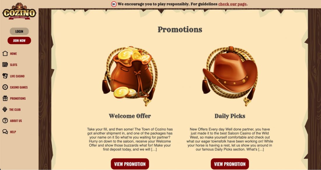 Cozino promotions