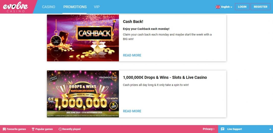 Evolve Casino mobile