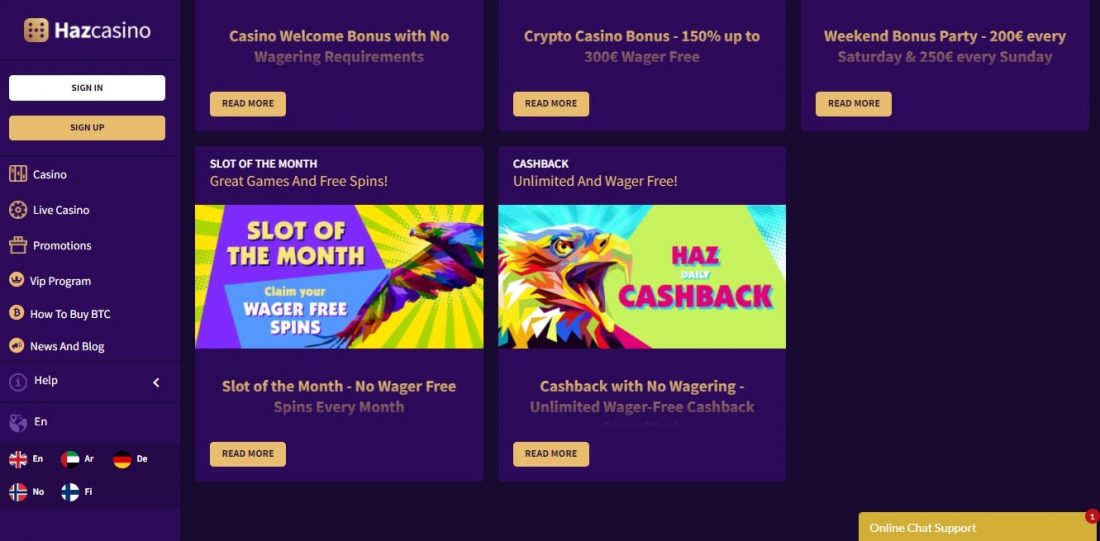 Haz Casino Bonuses
