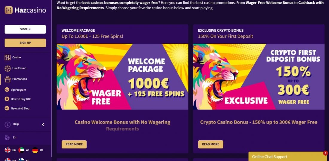 Haz Casino Welcome Bonus