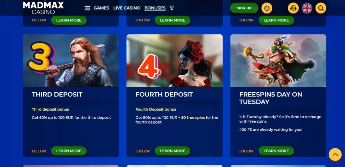 MadMax Casino Bonuses