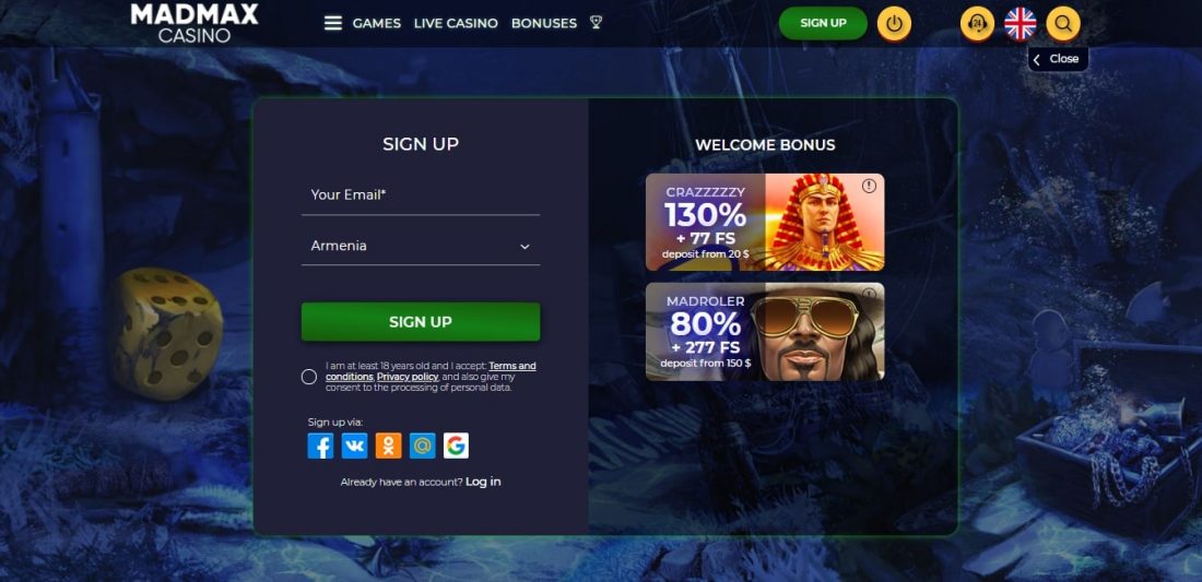 Madmax Casino Login Process