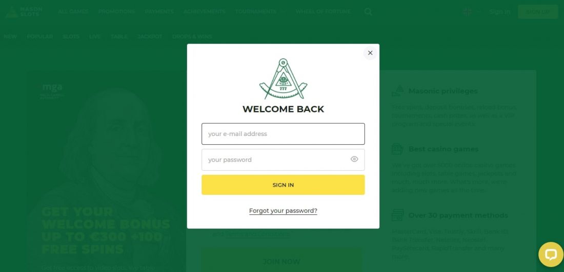Mason Slots Casino Login