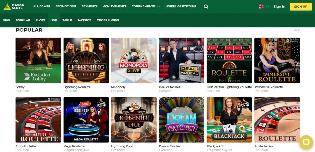 Mason Slots Live Casino