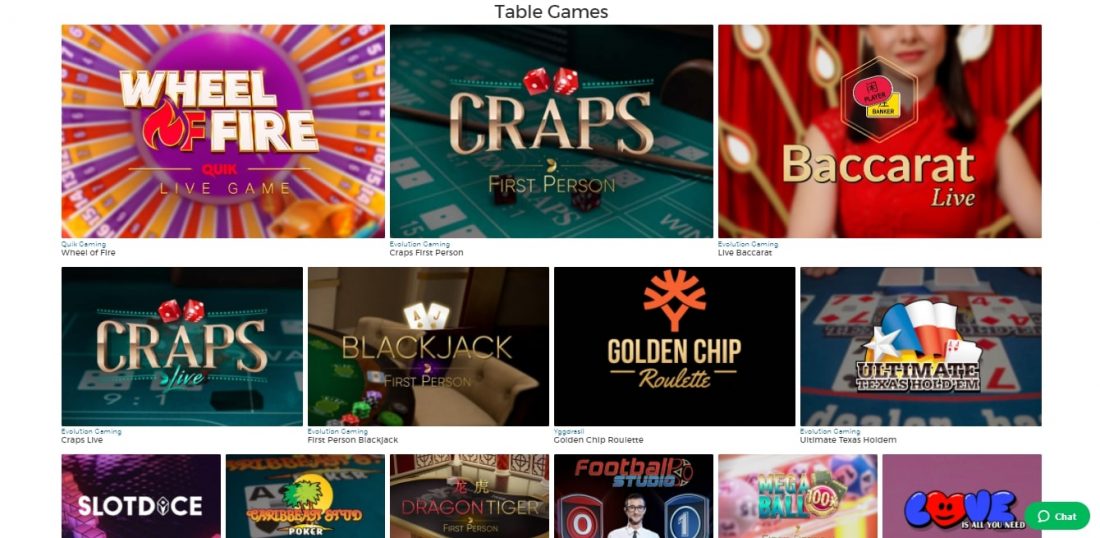 Pronto Casino Table Games