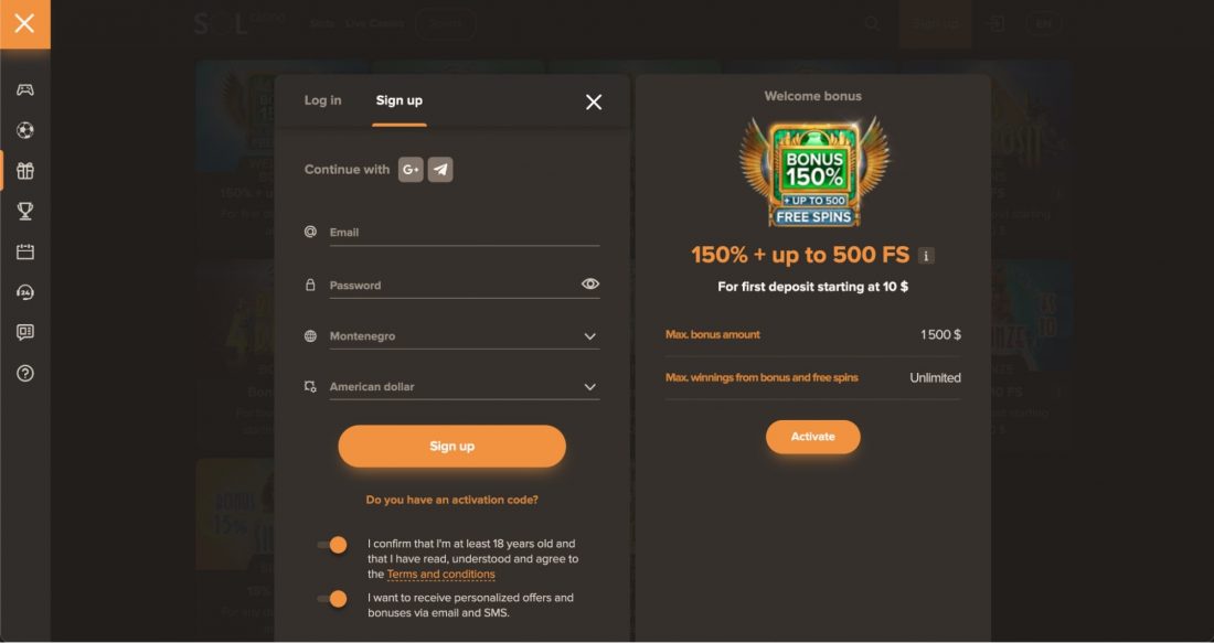 SOL Casino Login Process