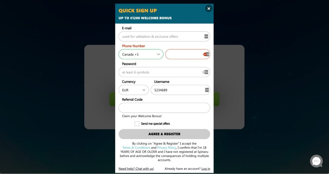 Spinaru Casino Login Process