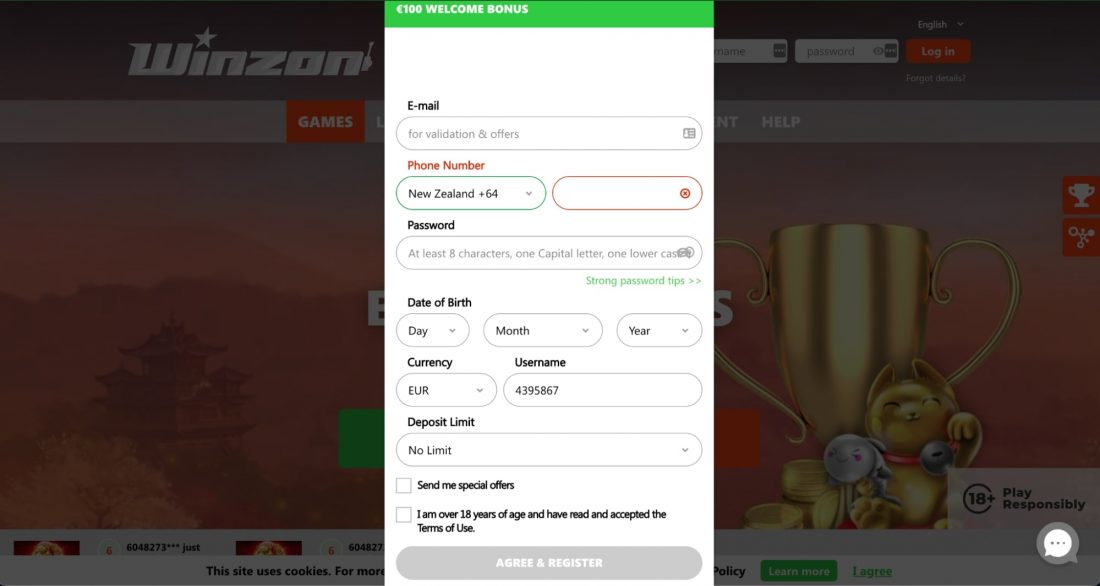Winzon Casino Login Process