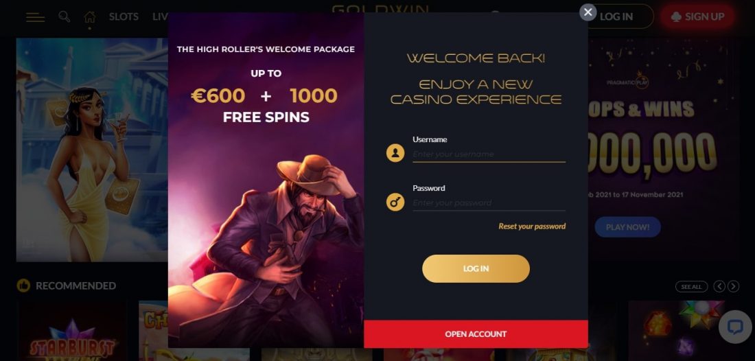 GoldWin Casino Login Process