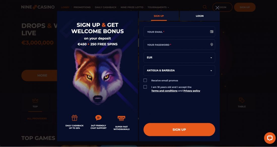 NineCasino Login Process