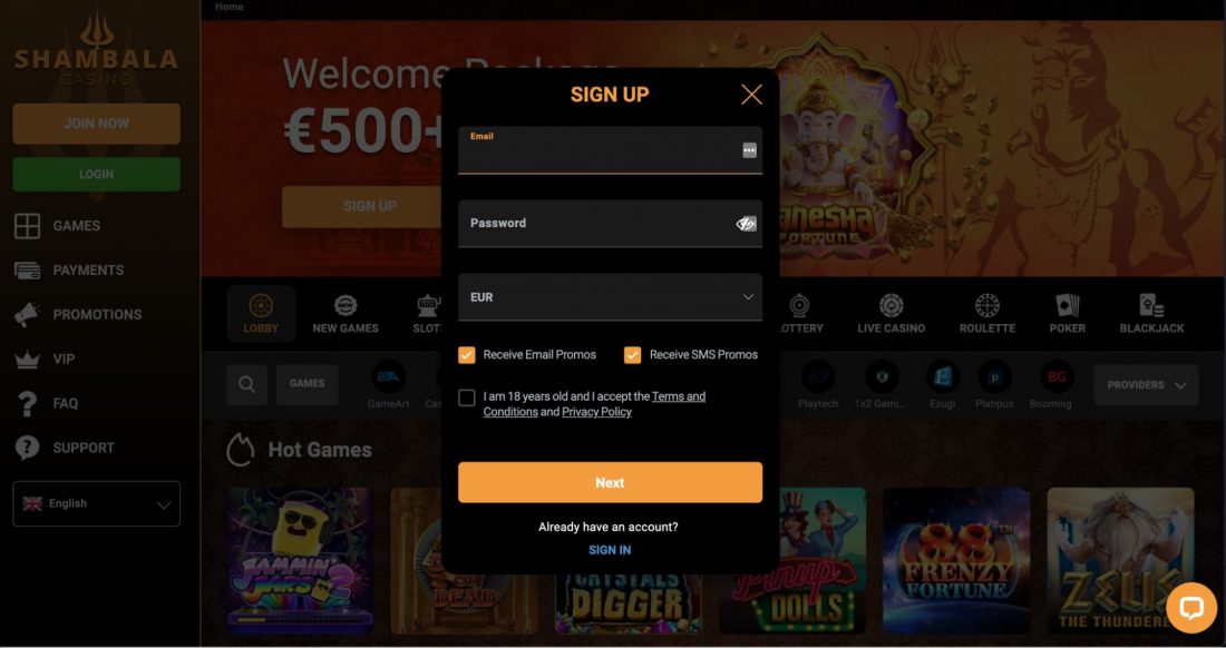Shambala Casino Login