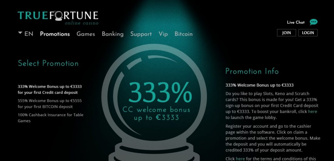 True Fortune Casino Welcome Bonus