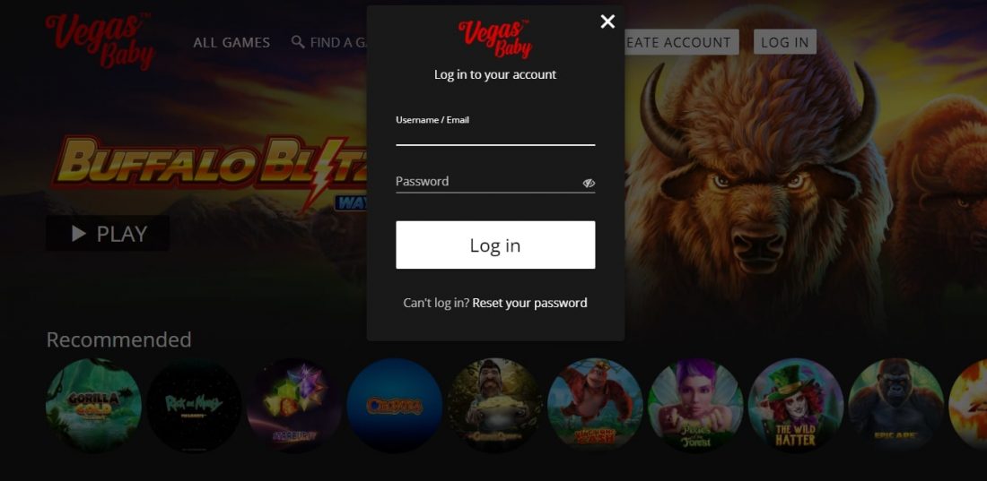 Vegas Baby Casino Login Process