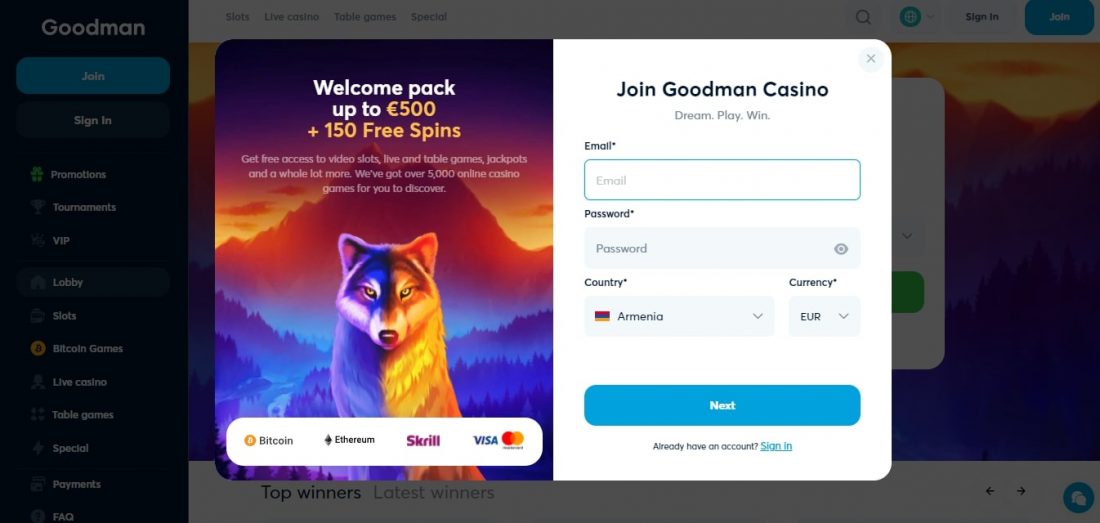 Goodman Casino Login Process