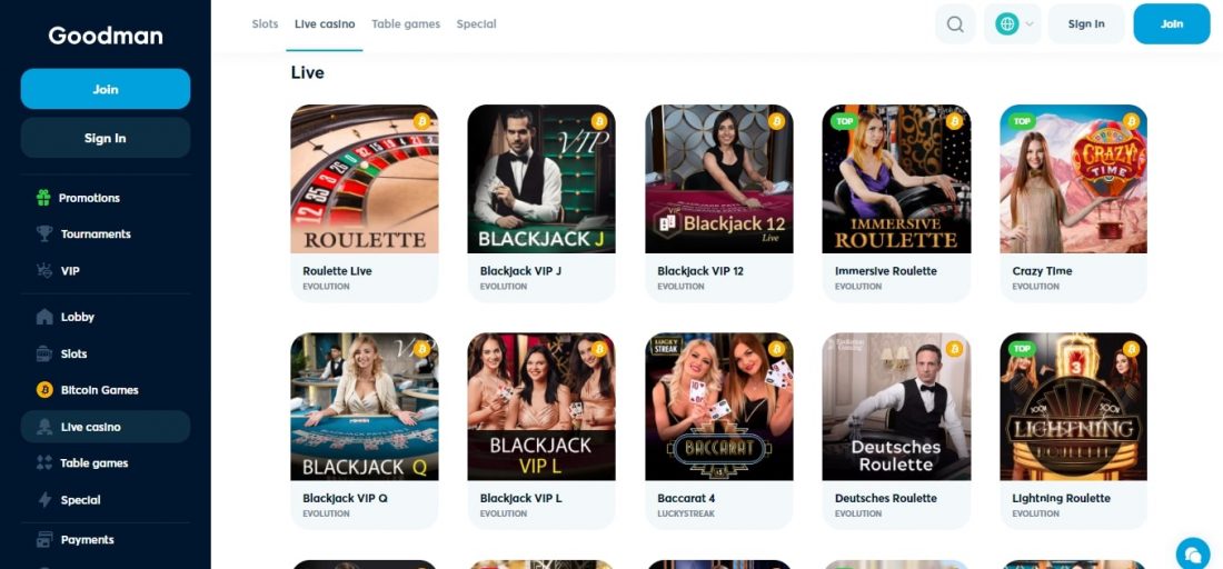Goodman Live Casino