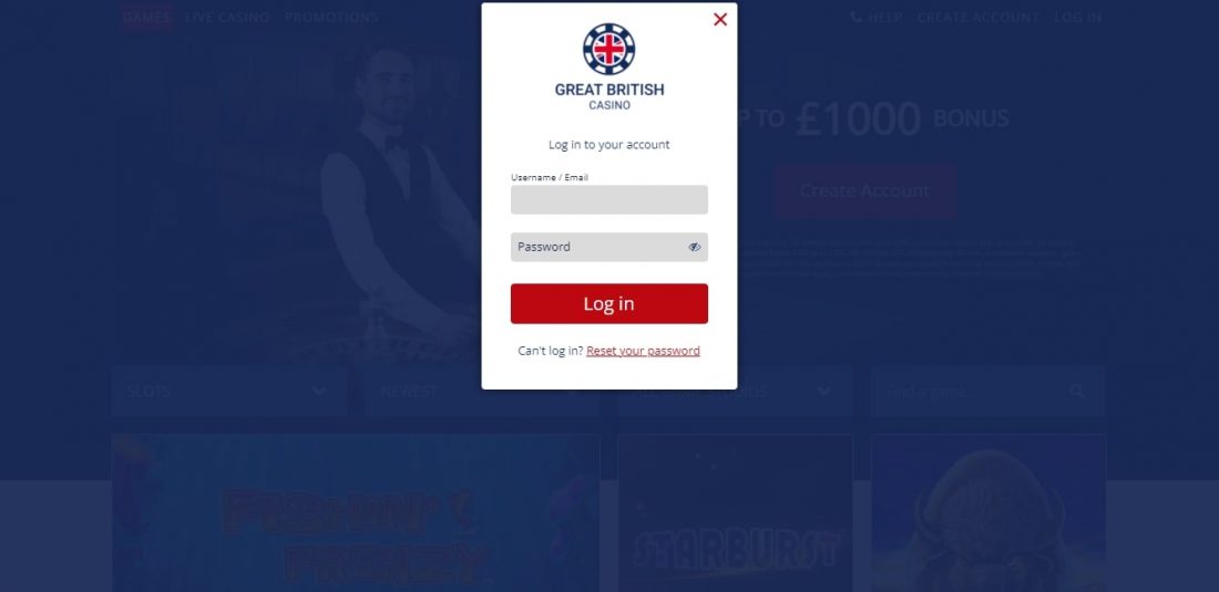 Great British Casino Login Process