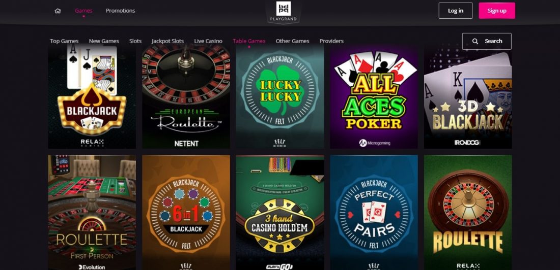 PlayGrand Casino Table Games