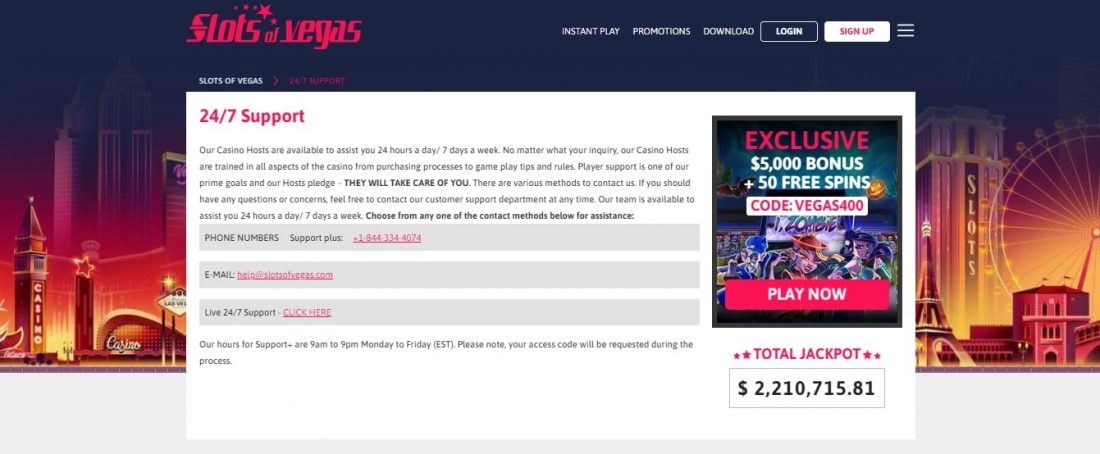 Slots of Vegas Customer Support
