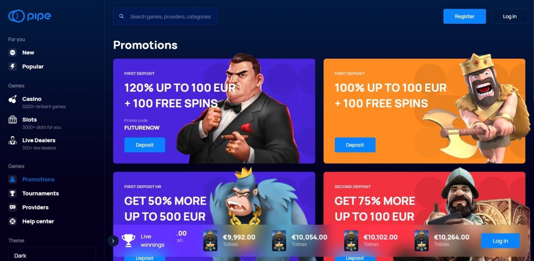 Pipe Casino promotions