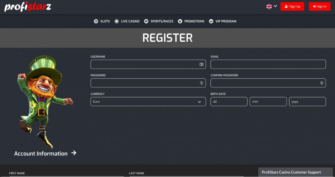 Profistarz Casino Login Process