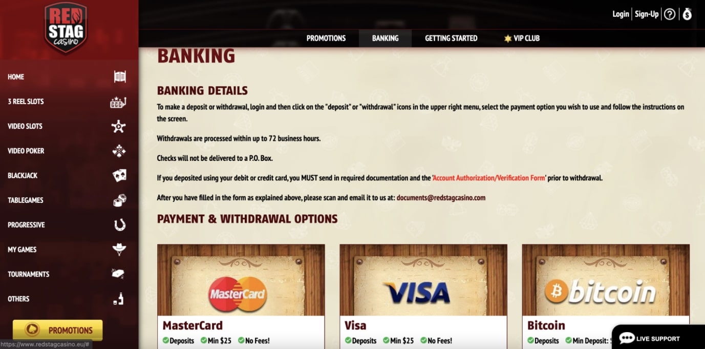 Red Stag Casino Review for Banking & Payment Processes
