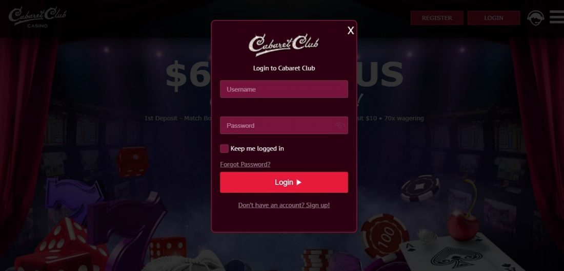 Cabaret Club Casino Procesul de autentificare