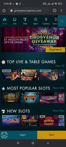 Grosvenor Casino Mobile app