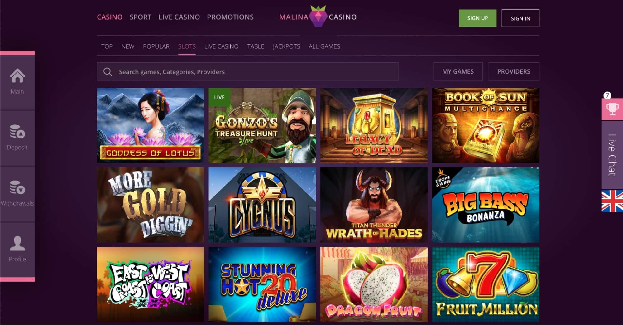 betrouwbaar Malina Casino reload-bonus promotiebanner