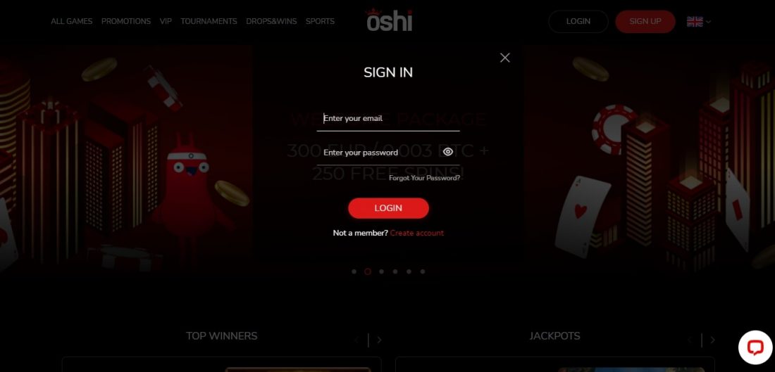 Procesul de conectare la Oshi Casino